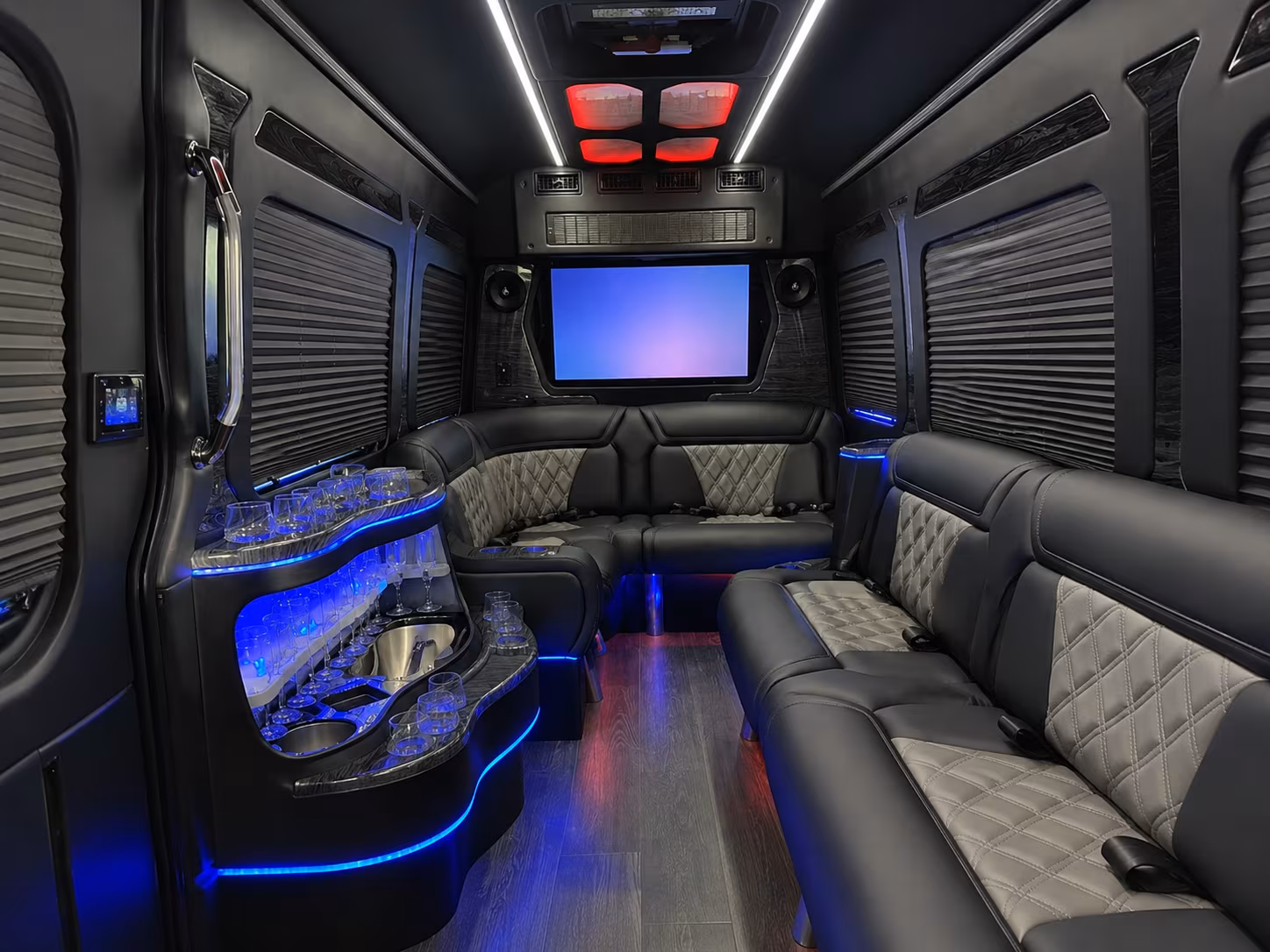 meriden 40 passenger party bus interior