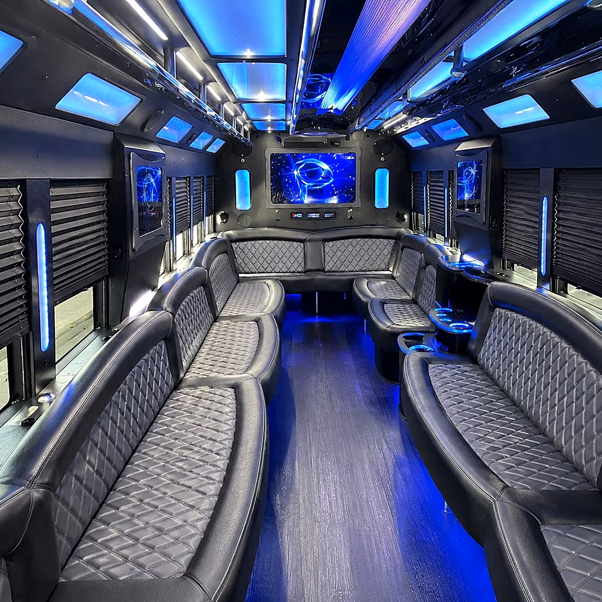 meriden 50 passenger party bus interior